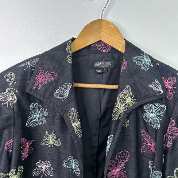 Peck & Peck Silk Butterfly Jacket Black Embroidered 100% Silk Blazer Size 16 - Picture 2 of 11